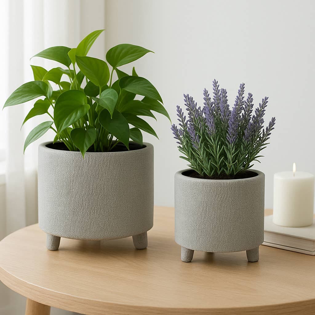 LUX Collection Footed Scratched Planter Pots - Silver 8"