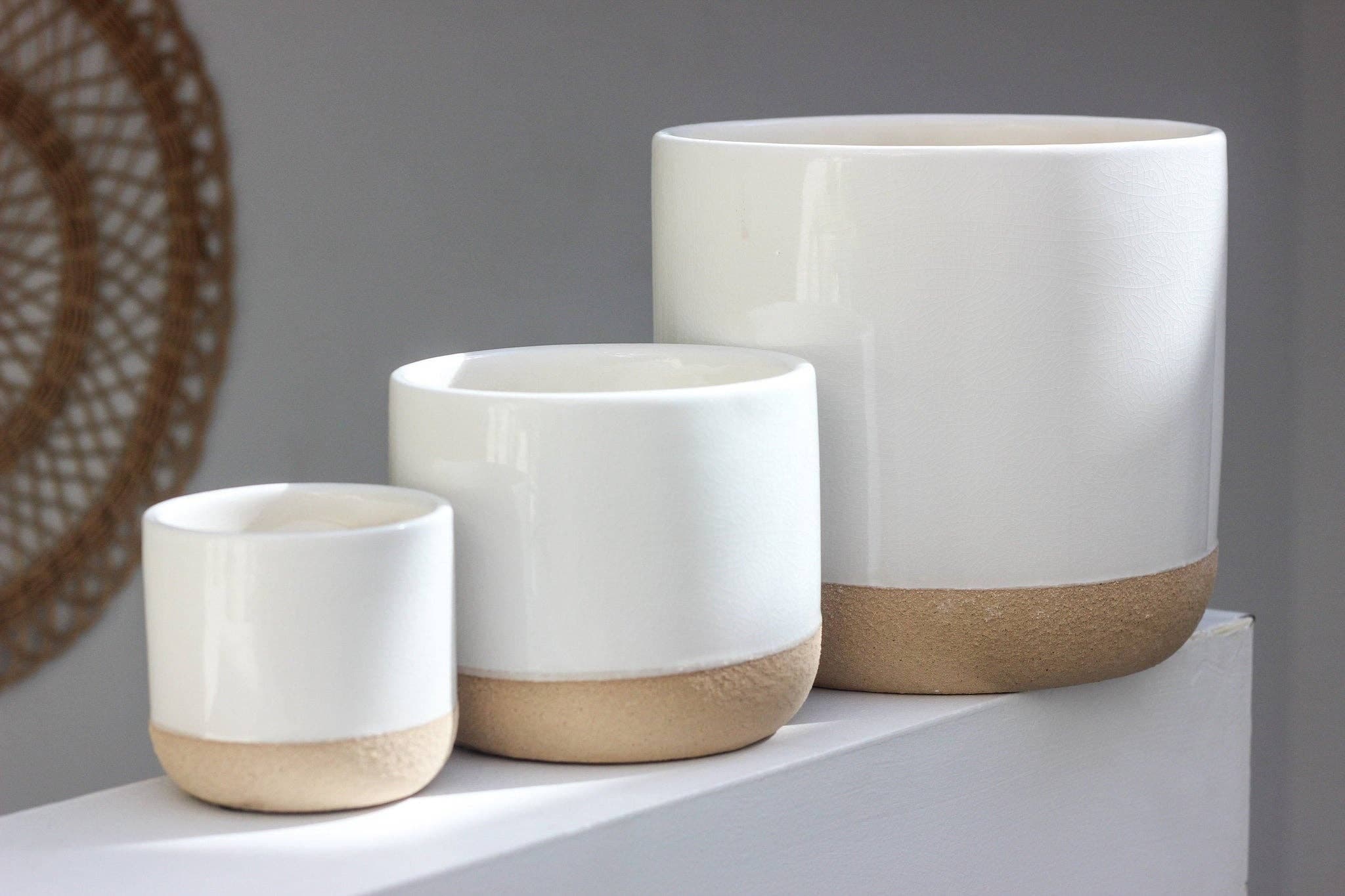 Large Ceramic Planter Pot White on Beige