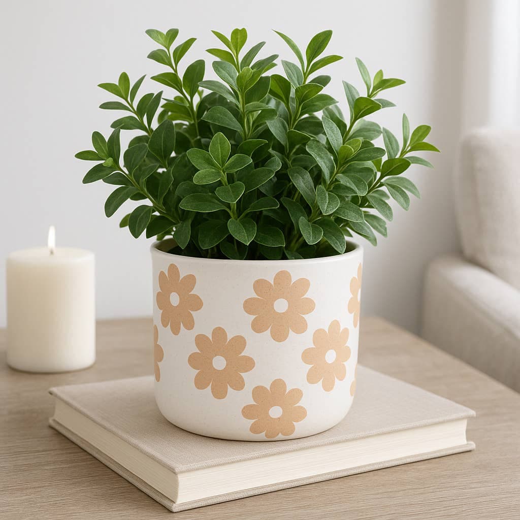 Ceramic Modern Raised Floral Power Planter - White, 6"