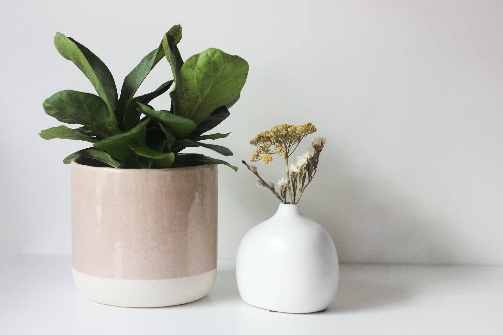 Large Blush Pink Ceramic Planter Pot with Crackle Glaze