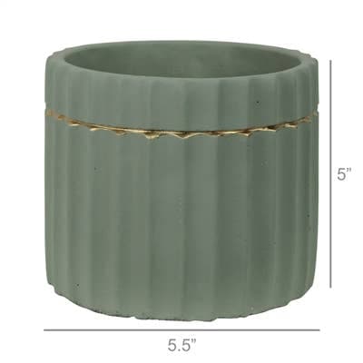 Skylar Cachepot, Cement, Green & Gold