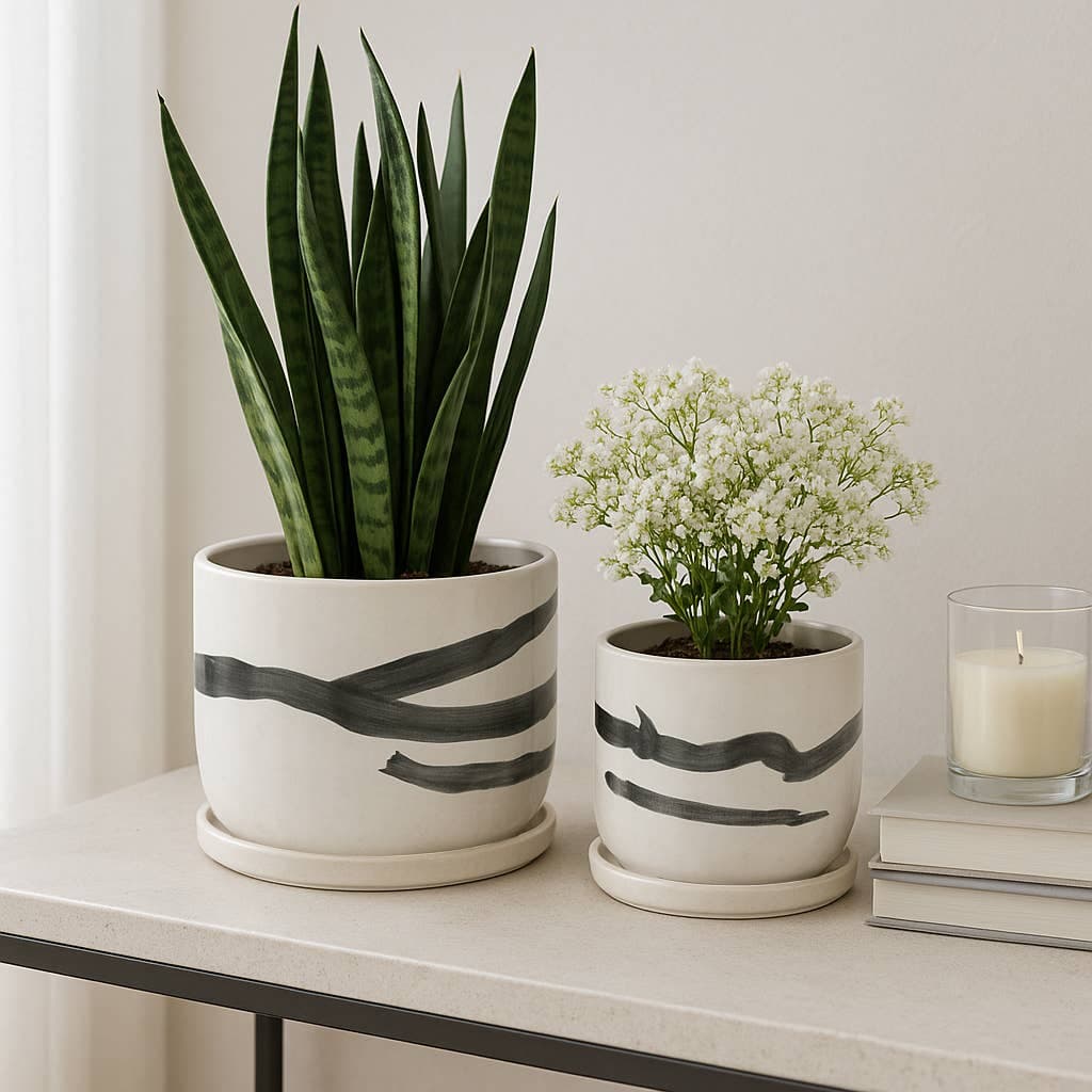 Ceramic Streak Saucer Planters - White 6"
