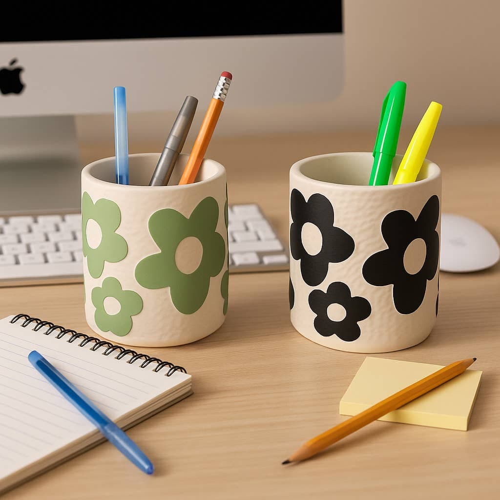Green/Black Ceramic Flower Power, 4 in