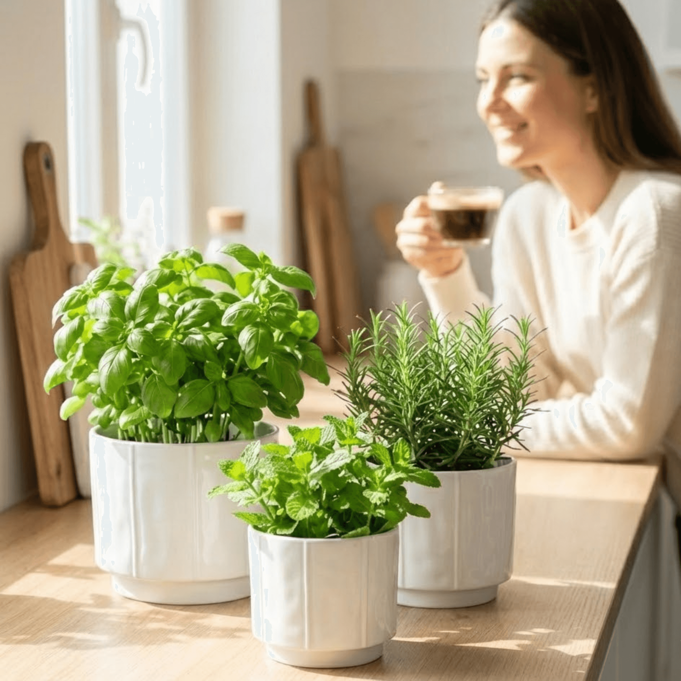 White Stoneware Planter with Soft Vertical Texture 5"