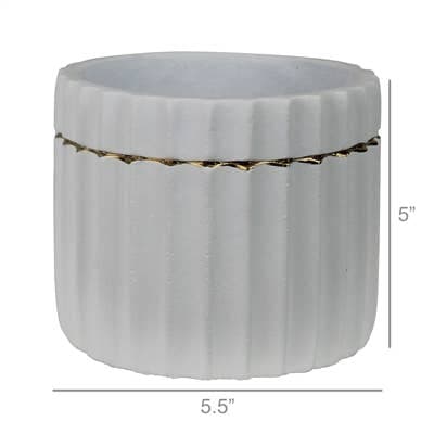 Skylar Cachepot, Cement, White & Gold