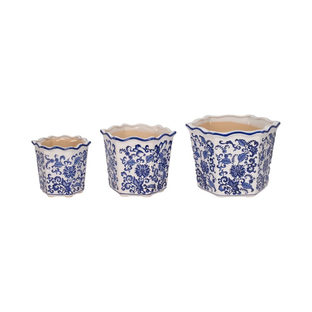 Blue & White 8" Chinoiserie Dahlia Planter