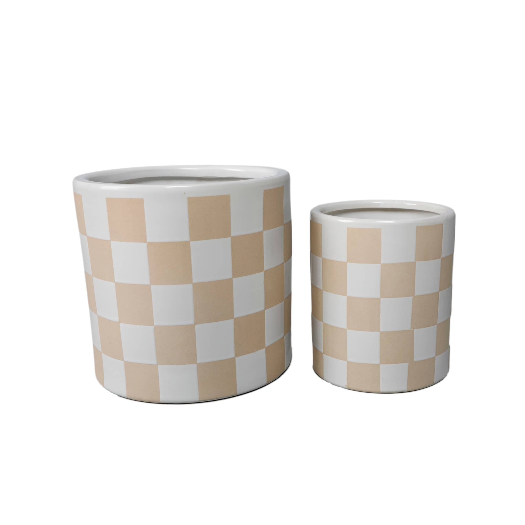 6.25" BEIGE Checker Planter