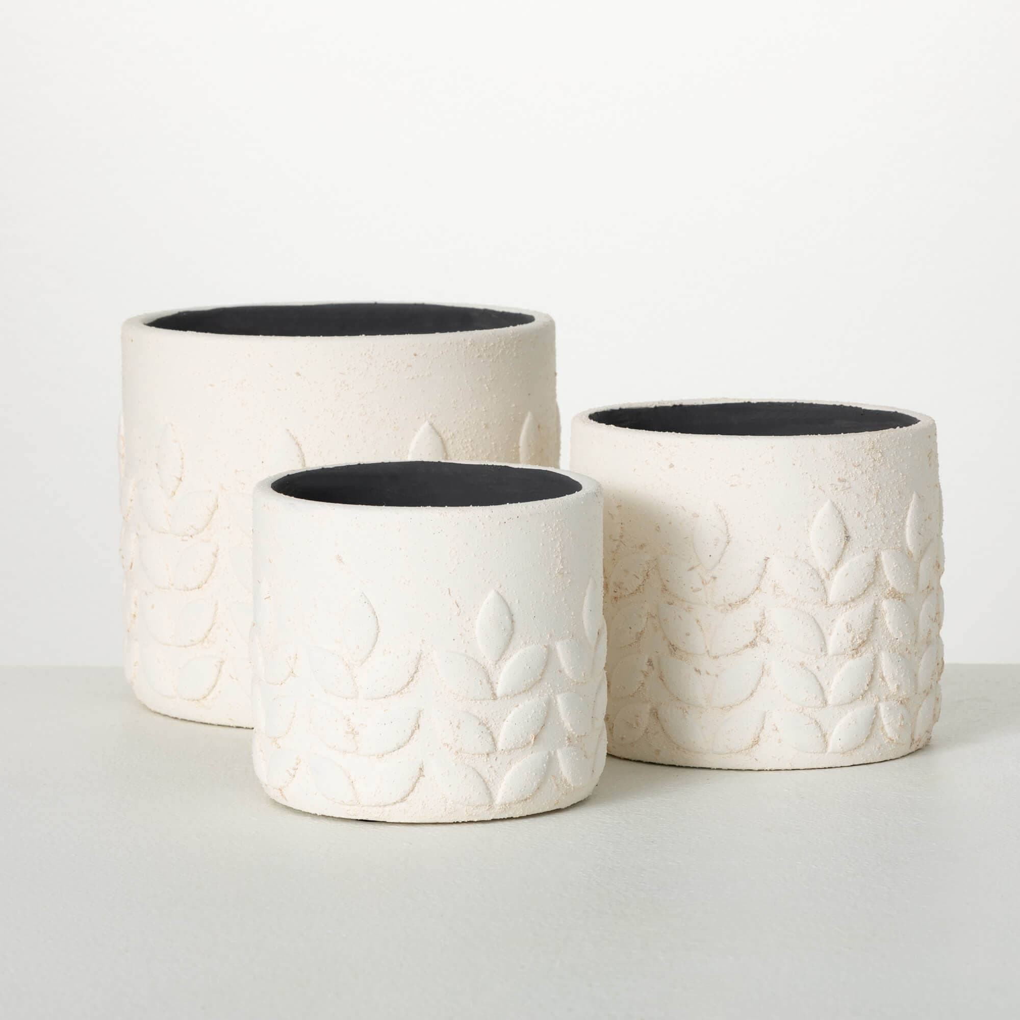 Medium MODERN LEAF CREAM POTS