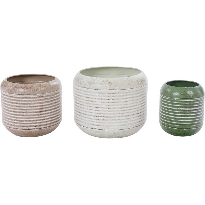 Metal Round Ribbed Planter Medium(Salmon)
