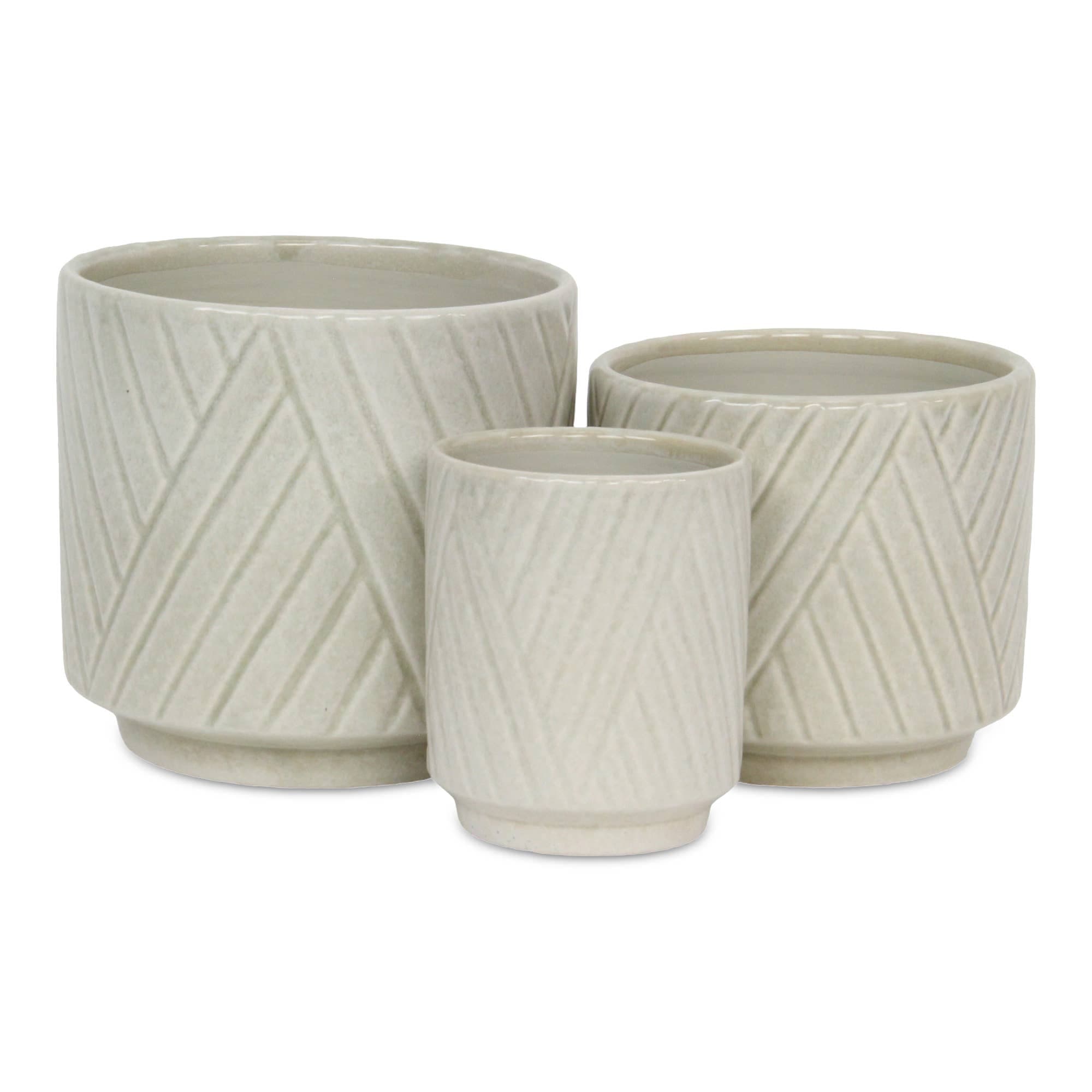 Parlora Crossed Diagonal Pattern Ceramic Pot - White 6"