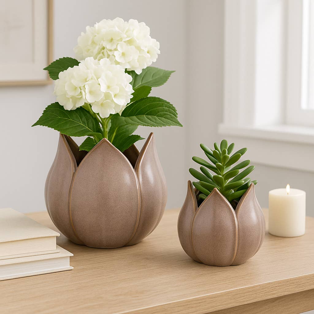 Planters - Purple Ceramic Sculpted Petal, 8"