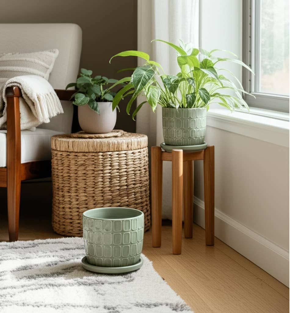 Sage Green 8" Ceramic Squoval Saucer Planter
