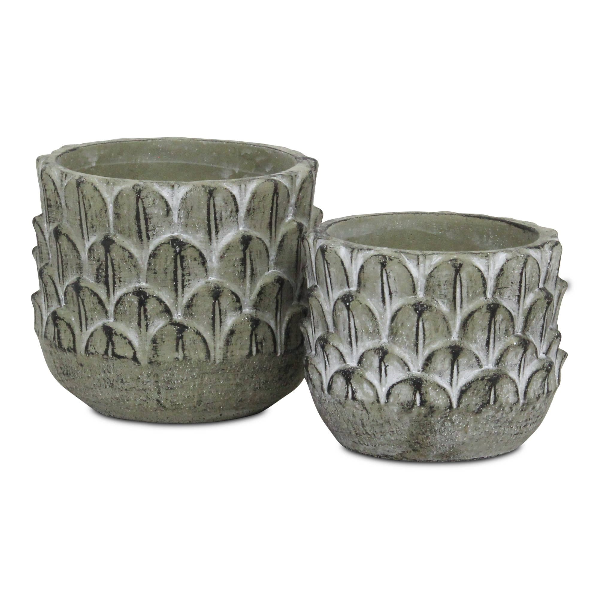 Alia Round Feather Pattern Cement Pot