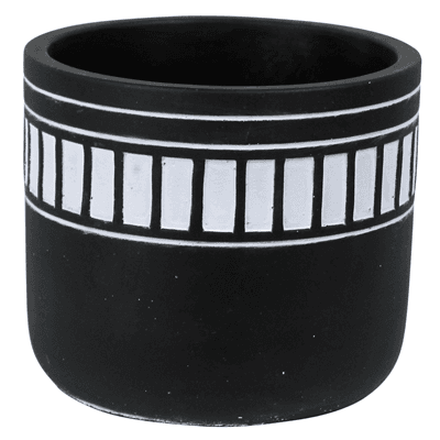 Totem Cachepot, Cement, Striped Band - Black 4"