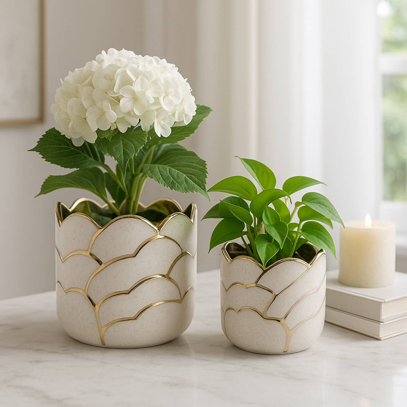 Ceramic Cloud Shape Round Planters - Ivory 6"