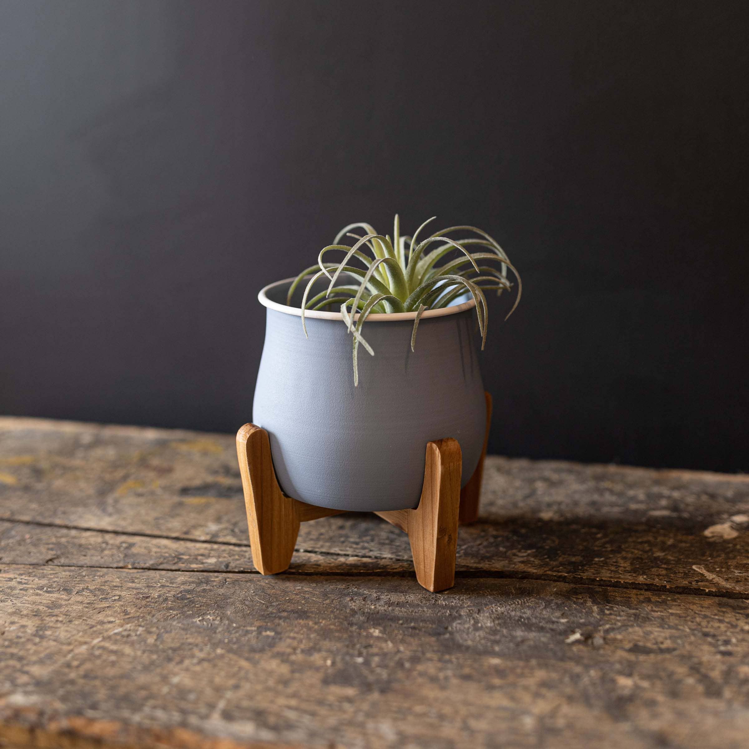 SALE - Belle Planter Pot With Stand Vintage Blue Metal