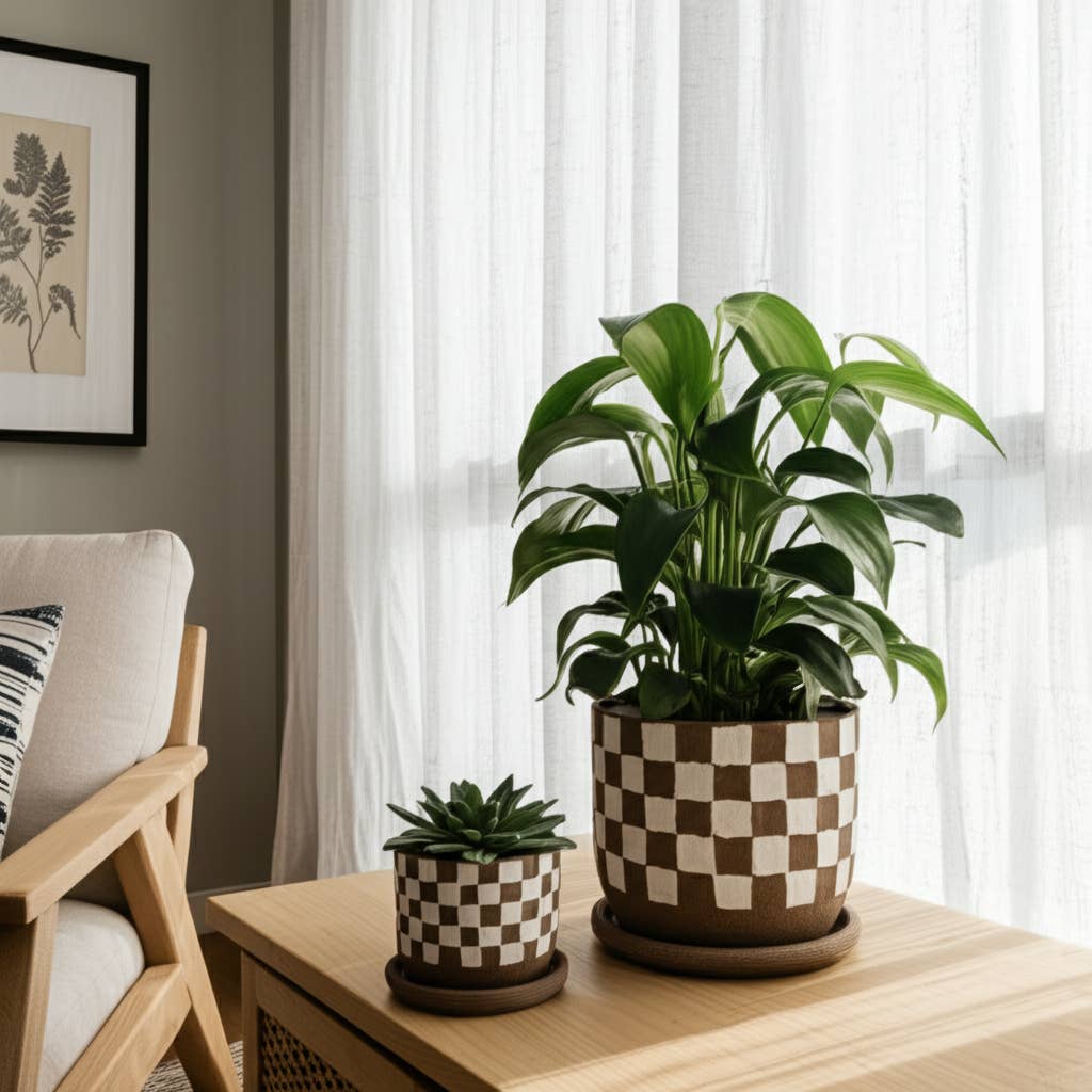 Ceramic Checkerboard Planters - Brown, 5"