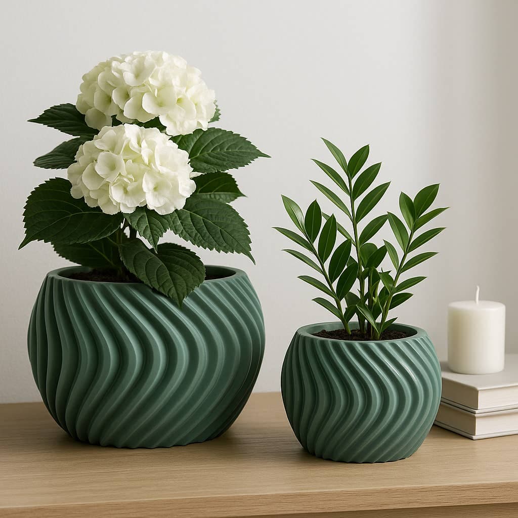 Planters - Green Resin Curvy Lines Rounded, 12"
