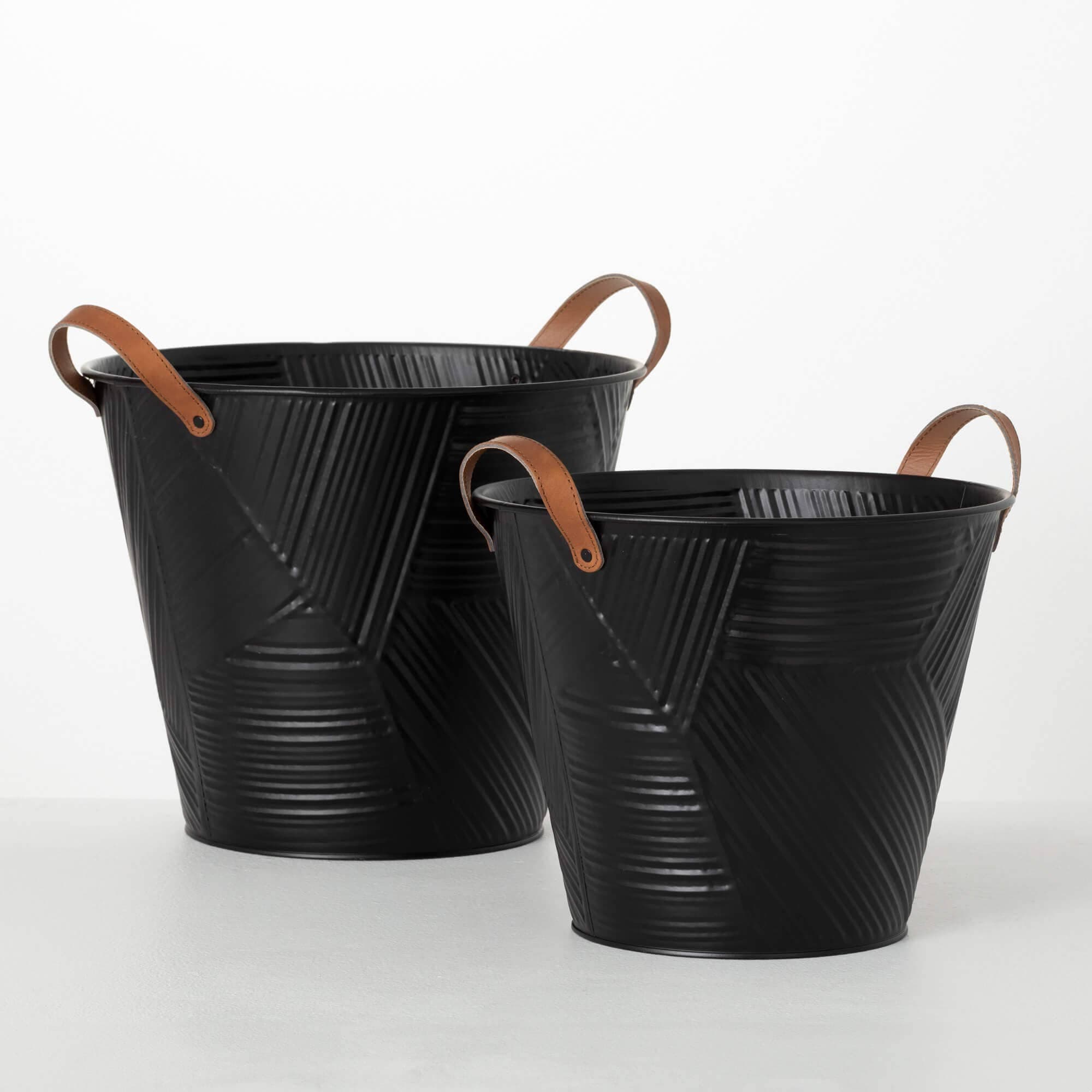 Etched Black Bucket Planter 12"
