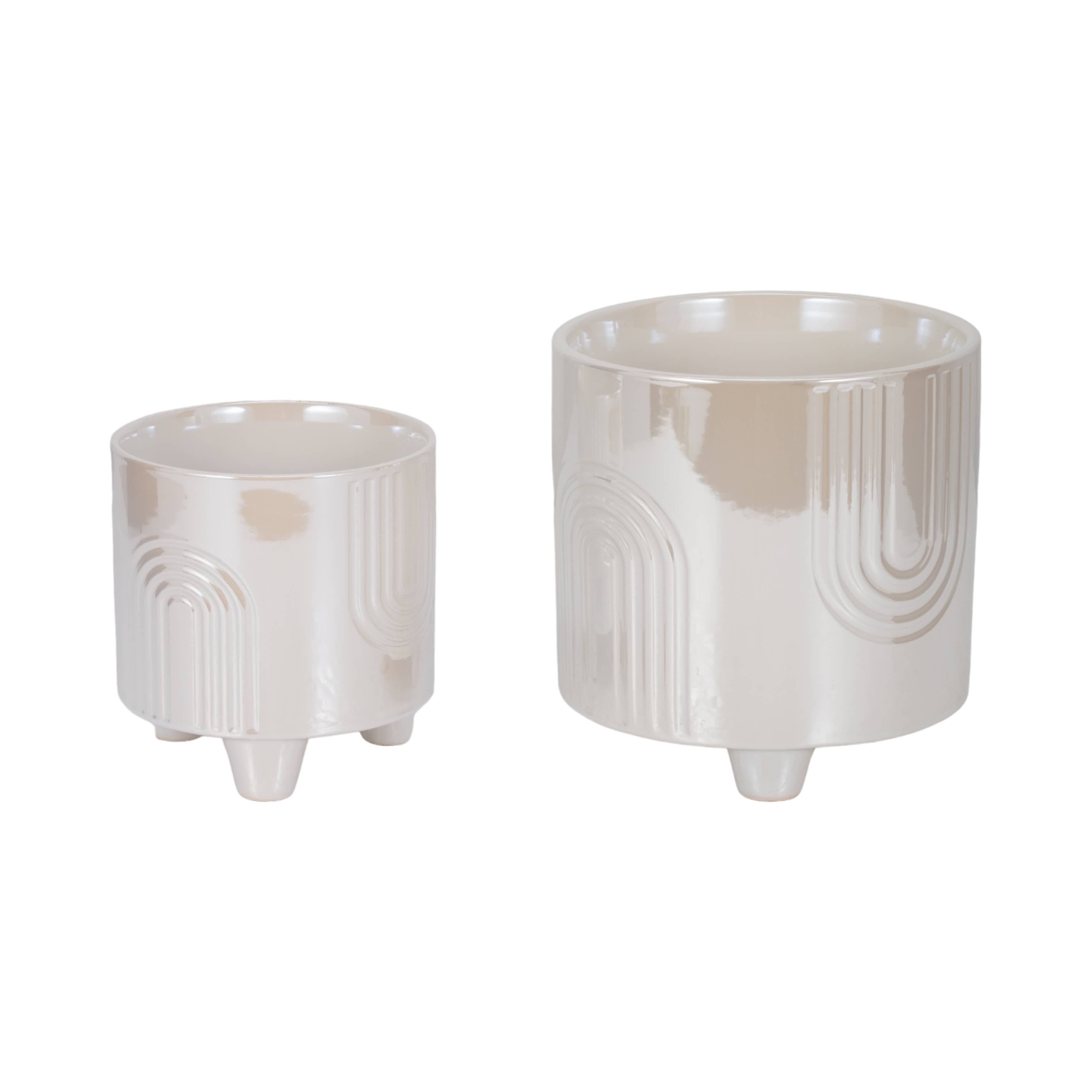 Iridescent Bravais Ivory Stoneware Planter 6"